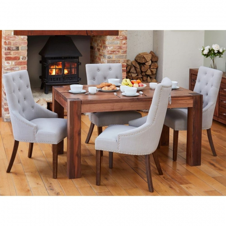 Shiro Solid Walnut Large Dining Table and Four Luxury Grey Chairs